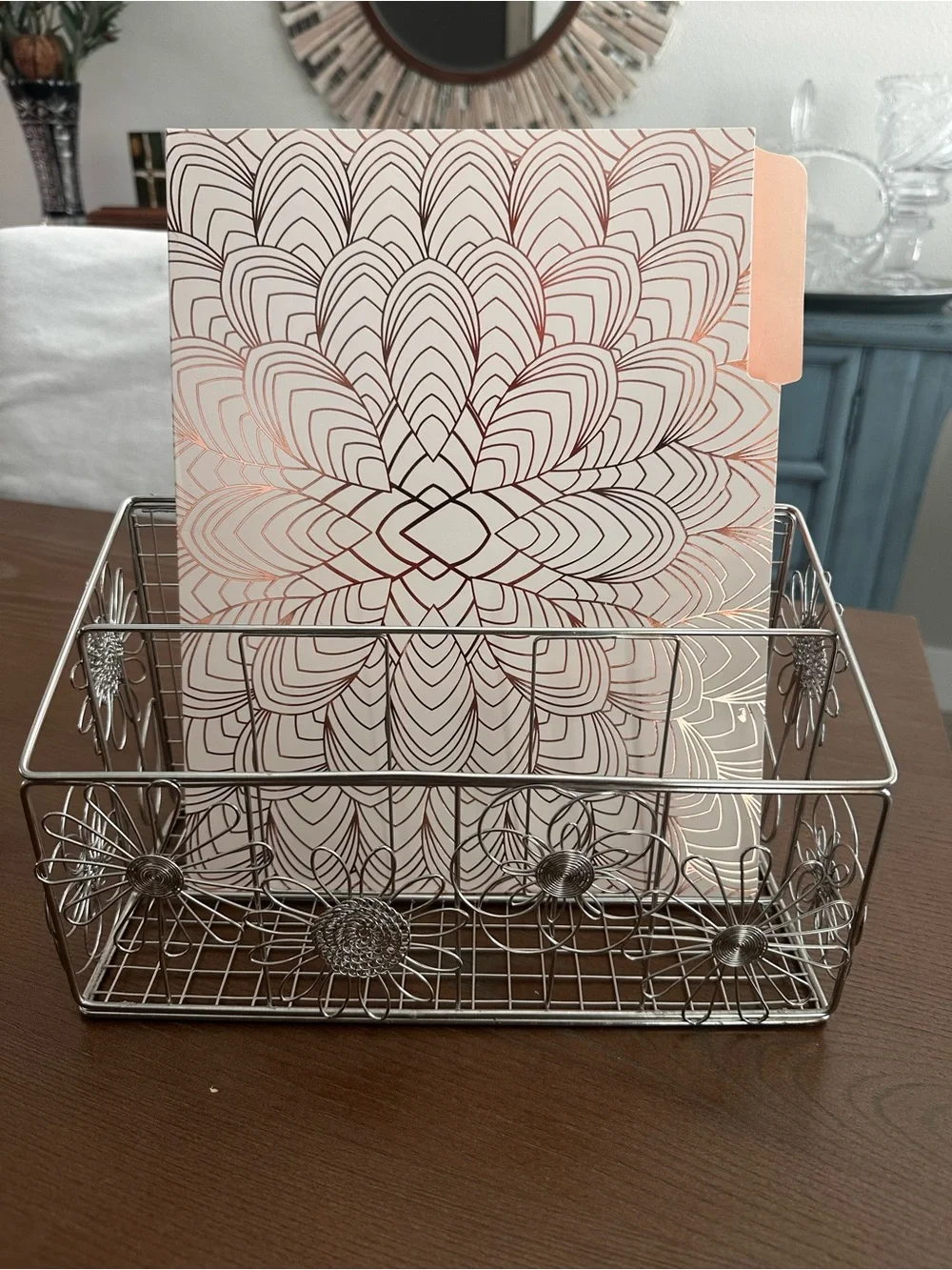 Silver Floral Wire Storage Basket